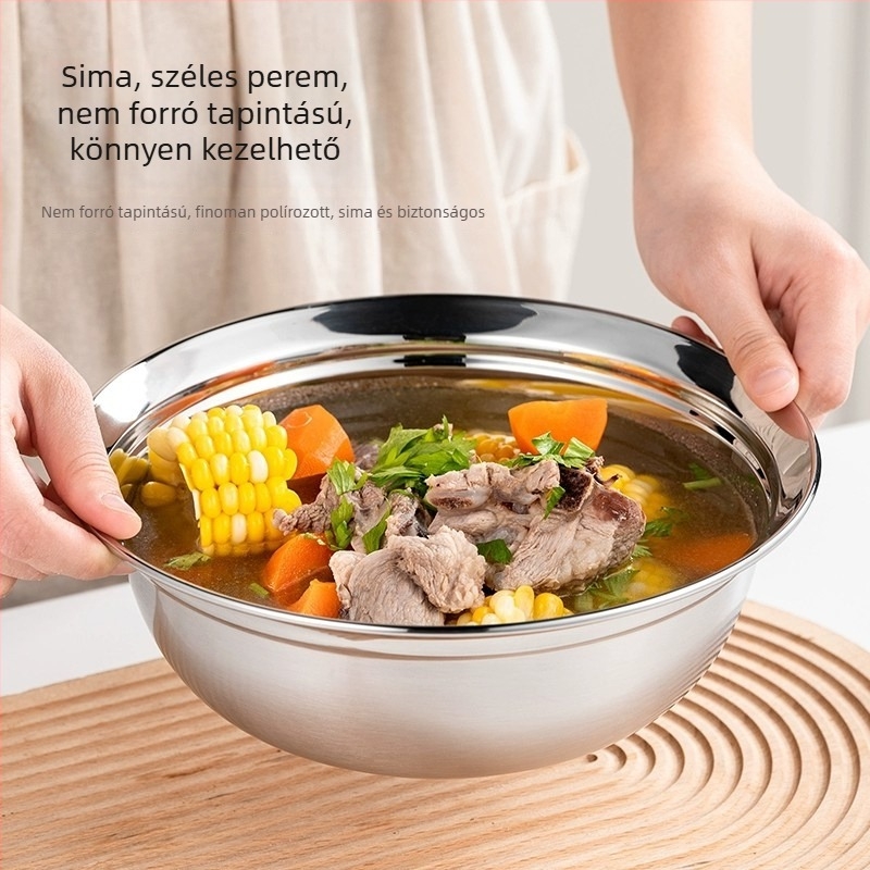 316 rozsdamentes acél leves- és rizses tál, élelmiszer-minőség, extra vastag, otthoni felhasználásra, konyhába, menzába és óvodába, átfolyás elleni dizájn
