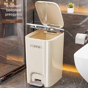 Krémszínű elektroplakált pedálos szemetes fedővel, modern minimalista hengeres kialakítás, 12 L vagy nagyobb, otthoni használatra