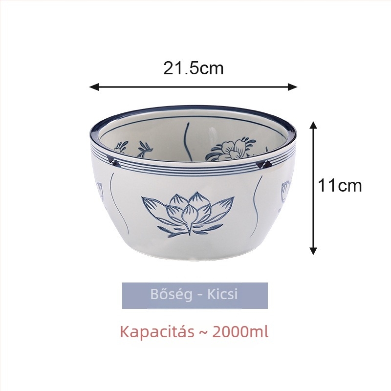 Kék-fehér porcelán kerámiatál, extra nagy méretű, levesekhez, tésztákhoz és hideg ételekhez