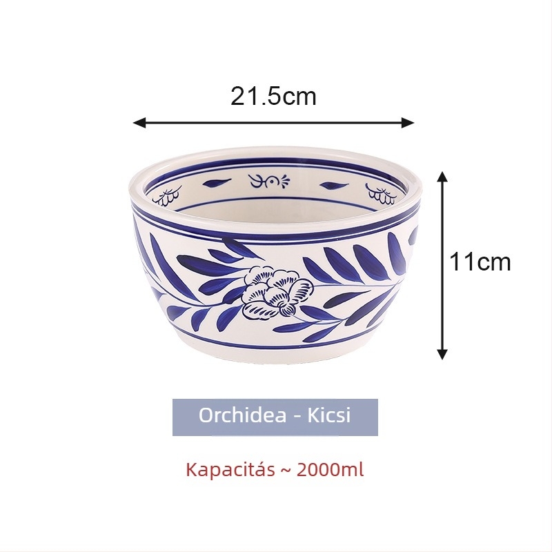 Kék-fehér porcelán kerámiatál, extra nagy méretű, levesekhez, tésztákhoz és hideg ételekhez