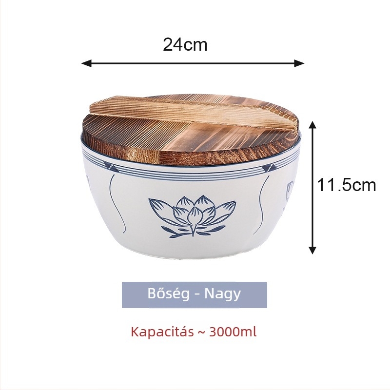 Kék-fehér porcelán kerámiatál, extra nagy méretű, levesekhez, tésztákhoz és hideg ételekhez