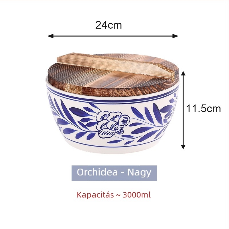 Kék-fehér porcelán kerámiatál, extra nagy méretű, levesekhez, tésztákhoz és hideg ételekhez
