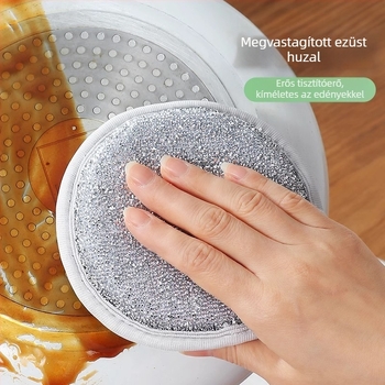 Kétrétegű mosogatókendő ezüst szálakkal, zsíroldó konyhai szivacs és acélhuzalos kefével – edények tisztítására szolgáló eszköz