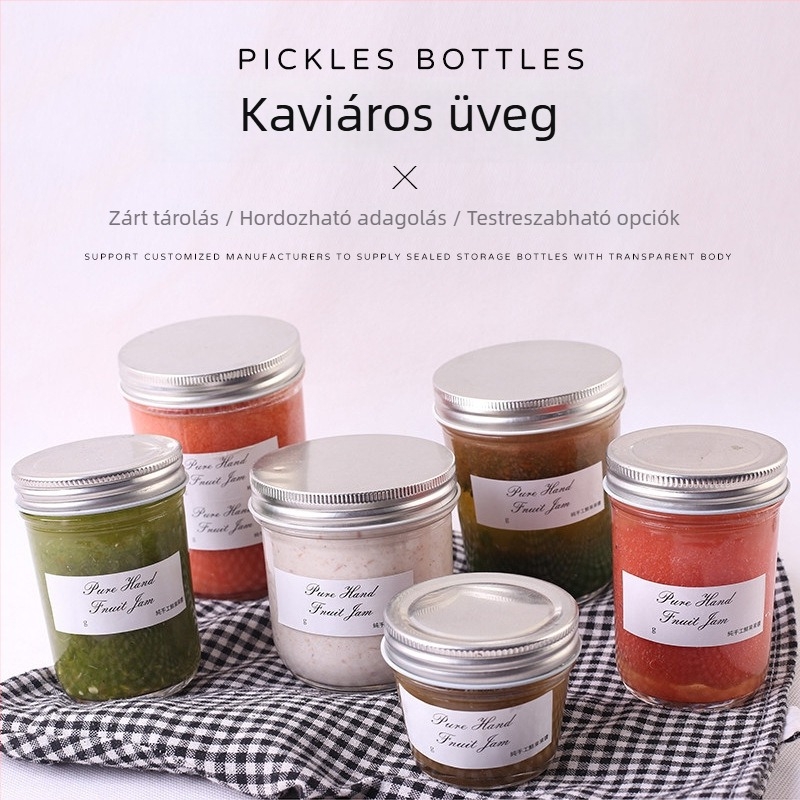 Üveg Masonüveg záró alumínium fedéllel, kör alakú, 301–500 ml, házi chili szószhoz, lekvárhoz és gyümölcskonzervhez