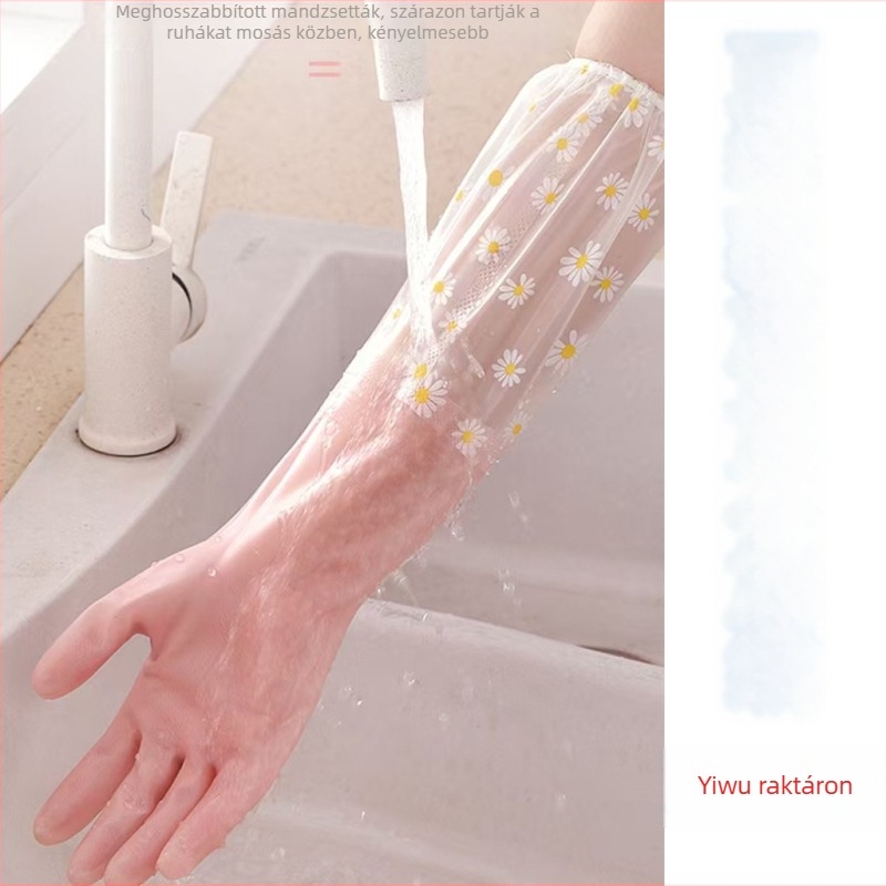 Haoduo hosszított, vízálló PVC mosogatósapka kesztyűk, 50 cm, kéttónusú, zselés színűek, konyhai és mosási felhasználásra