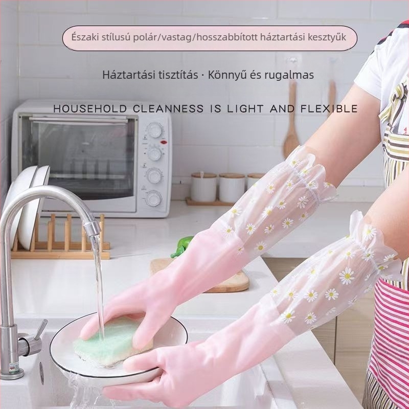 Haoduo hosszított, vízálló PVC mosogatósapka kesztyűk, 50 cm, kéttónusú, zselés színűek, konyhai és mosási felhasználásra