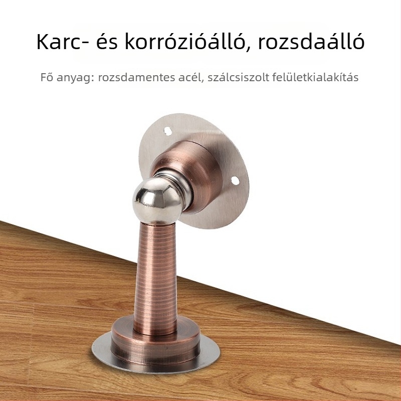Mágneses ajtóstop falra szerelve, fúrás nélkül, rozsdamentes acél, fekete, csendes, ütközésvédő
