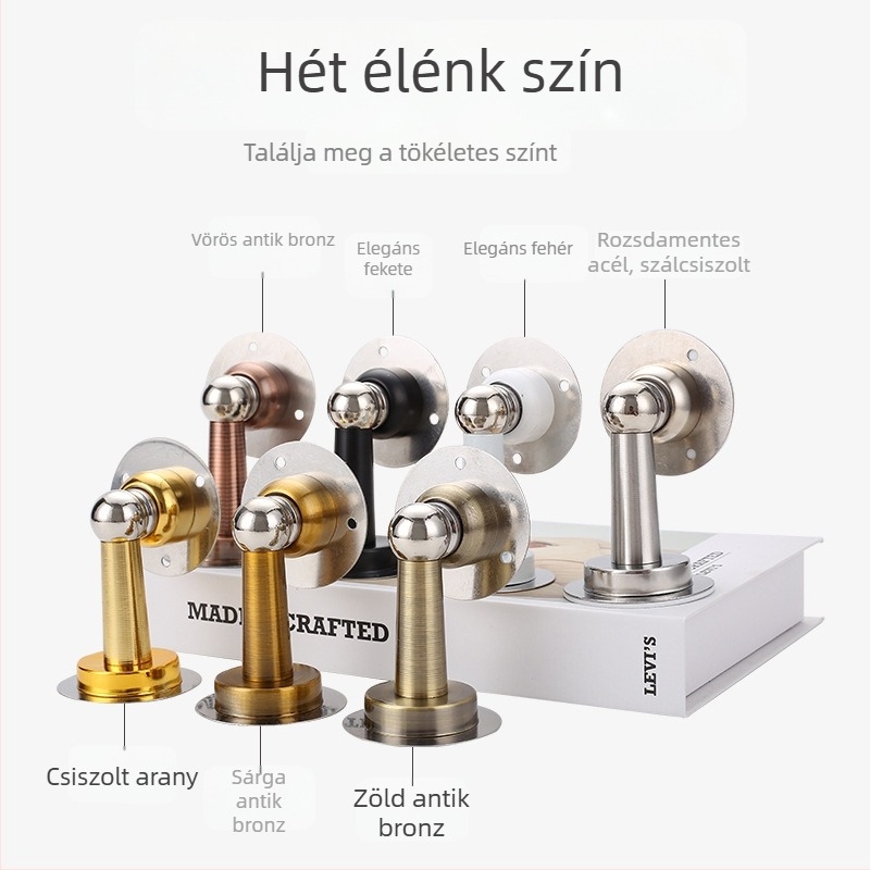 Mágneses ajtóstop falra szerelve, fúrás nélkül, rozsdamentes acél, fekete, csendes, ütközésvédő