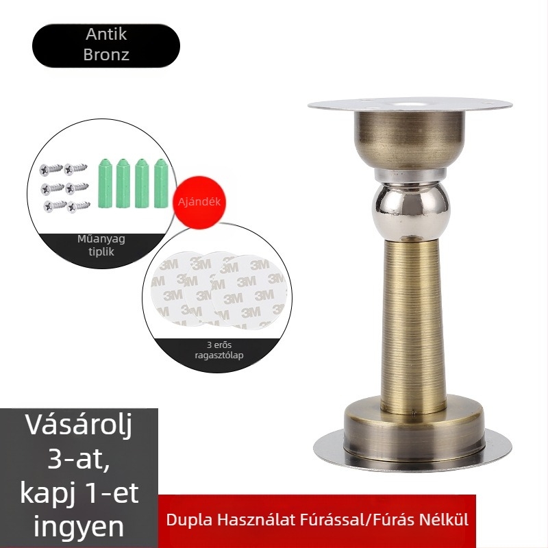 Mágneses ajtóstop falra szerelve, fúrás nélkül, rozsdamentes acél, fekete, csendes, ütközésvédő
