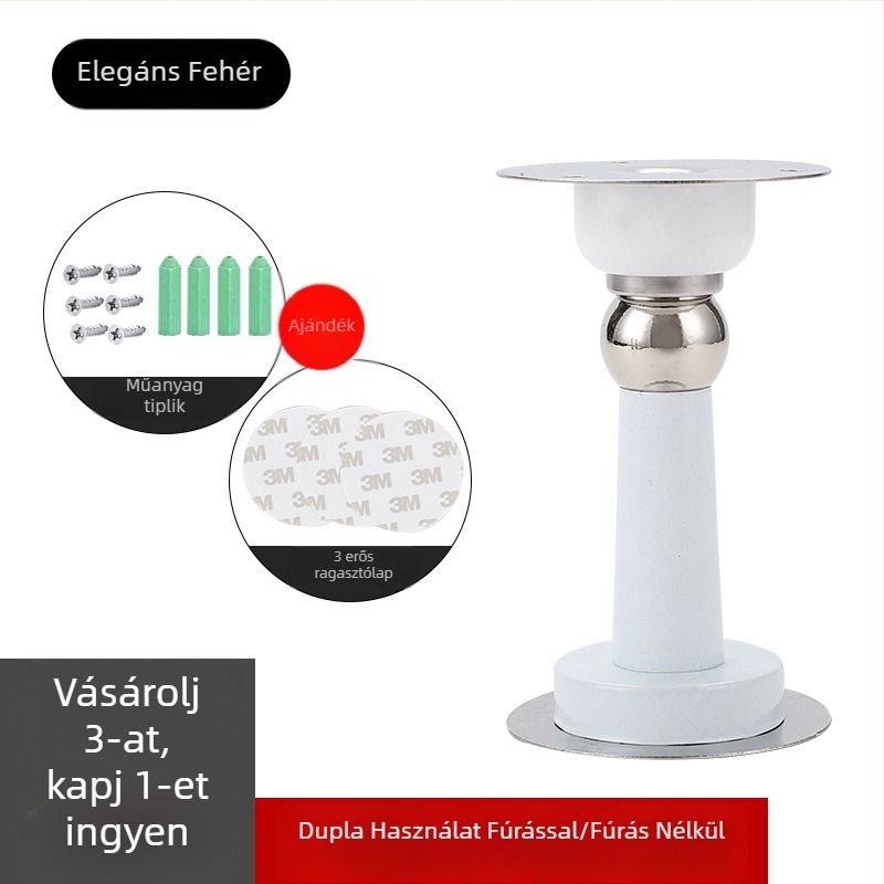 Mágneses ajtóstop falra szerelve, fúrás nélkül, rozsdamentes acél, fekete, csendes, ütközésvédő