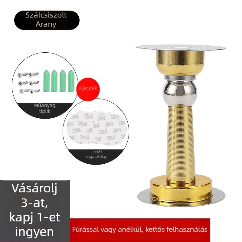 Mágneses ajtóstop falra szerelve, fúrás nélkül, rozsdamentes acél, fekete, csendes, ütközésvédő