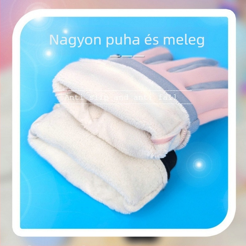 Gyerek téli kesztyű fleece-béléssel, puha és meleg, kerékpározáshoz, hóban játszáshoz és síeléshez, csúszásmentes fogás