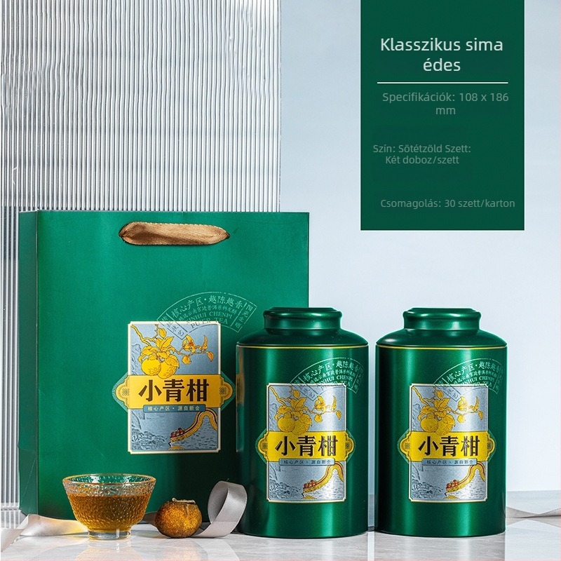 Kis zöld mandarinos Pu'er teás fémdoboz, üres zárt doboz, 500 g kapacitás
