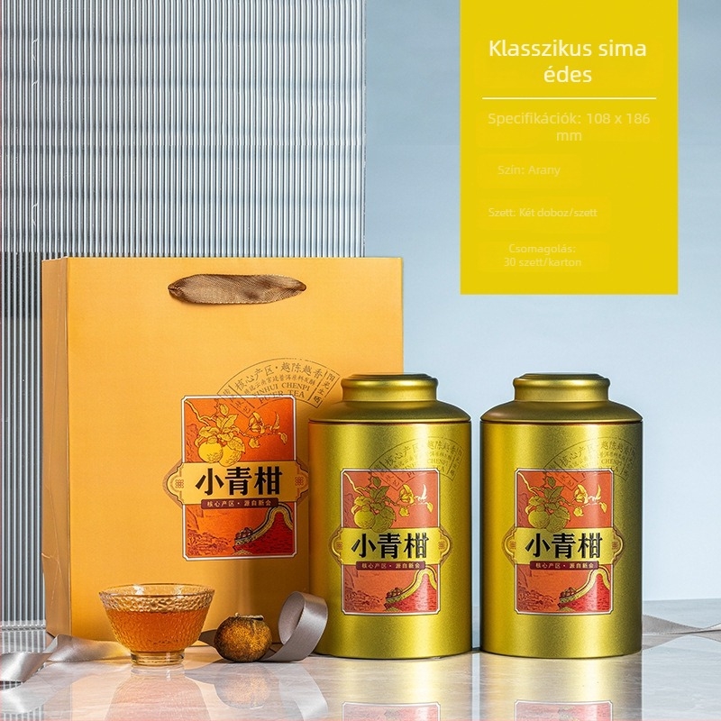 Kis zöld mandarinos Pu'er teás fémdoboz, üres zárt doboz, 500 g kapacitás