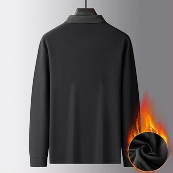 Férfi plusz méretű őszi 2025 lazán szabott galléros felső fleece-béléssel, hosszú ujjú, üzleti casual stílus