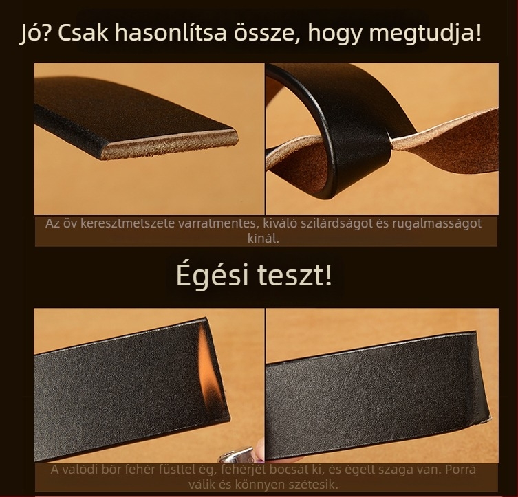 Férfi bőrov két rétegű marhavőrből, automata tűs csattal, vékony pánt