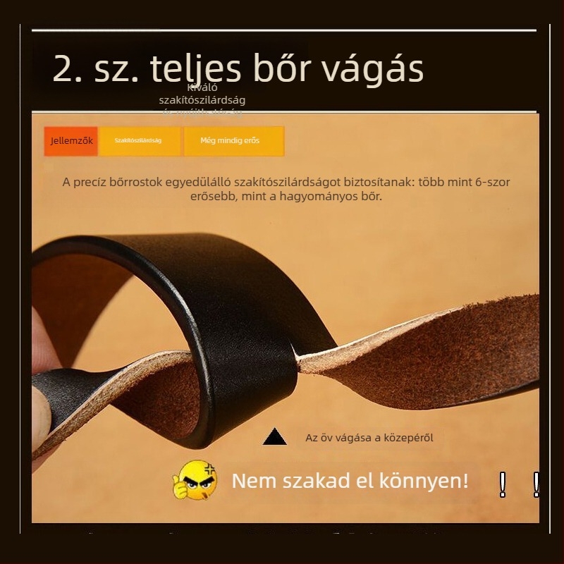 Férfi bőrov két rétegű marhavőrből, automata tűs csattal, vékony pánt