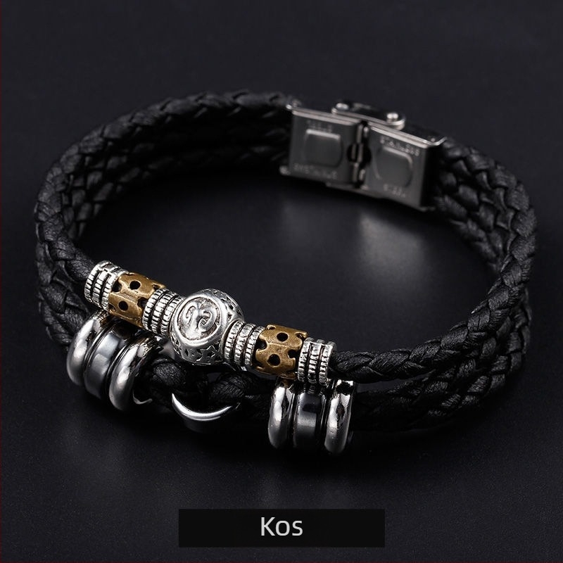 Tizenkét zodiákus jelű bőr karkötő, koreai stílusban, személyre szabható férfi diákoknak, retro ékszer