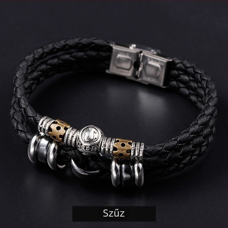 Tizenkét zodiákus jelű bőr karkötő, koreai stílusban, személyre szabható férfi diákoknak, retro ékszer