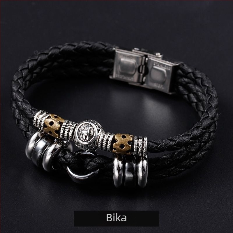 Tizenkét zodiákus jelű bőr karkötő, koreai stílusban, személyre szabható férfi diákoknak, retro ékszer
