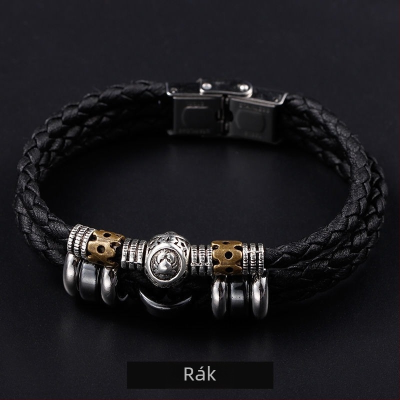 Tizenkét zodiákus jelű bőr karkötő, koreai stílusban, személyre szabható férfi diákoknak, retro ékszer