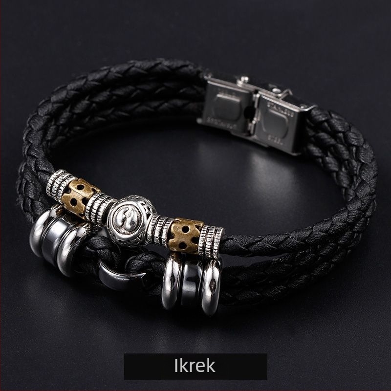 Tizenkét zodiákus jelű bőr karkötő, koreai stílusban, személyre szabható férfi diákoknak, retro ékszer