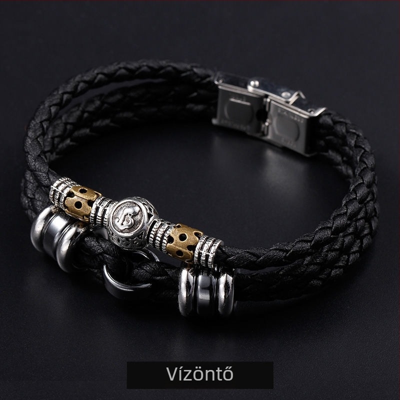 Tizenkét zodiákus jelű bőr karkötő, koreai stílusban, személyre szabható férfi diákoknak, retro ékszer