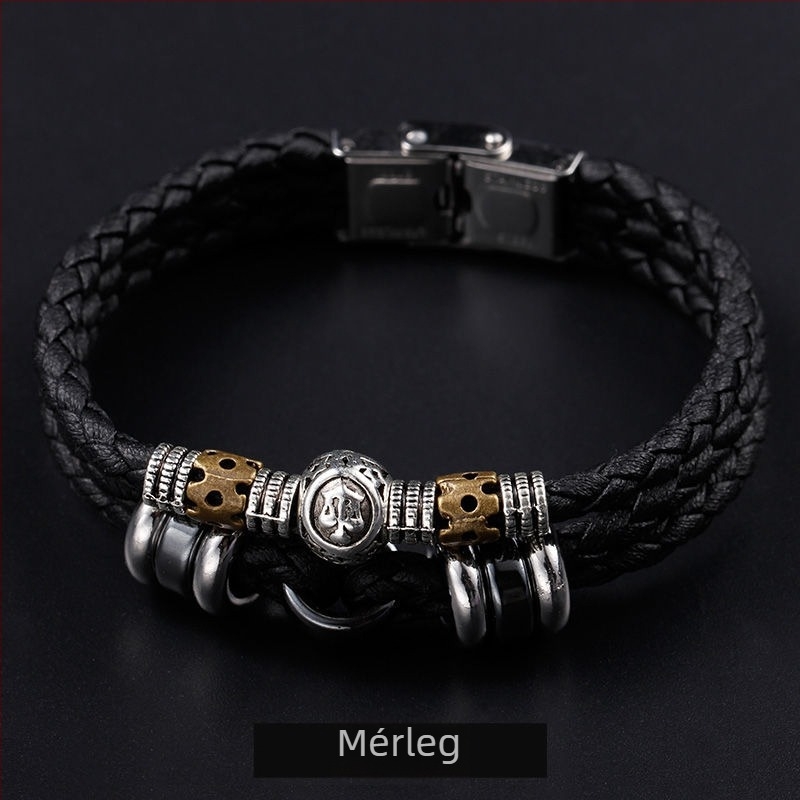 Tizenkét zodiákus jelű bőr karkötő, koreai stílusban, személyre szabható férfi diákoknak, retro ékszer