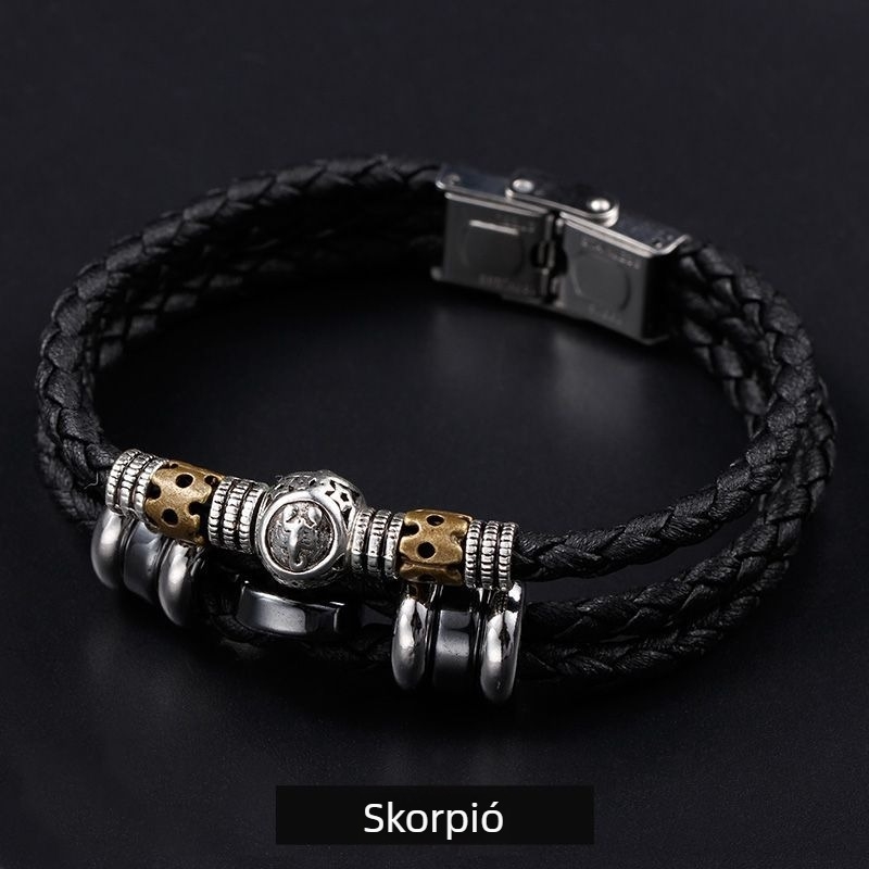 Tizenkét zodiákus jelű bőr karkötő, koreai stílusban, személyre szabható férfi diákoknak, retro ékszer