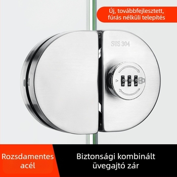 Fúrásmentes keret nélküli üvegajtó zár jelszóval, egy- vagy kétszárnyú és tolóajtókhoz