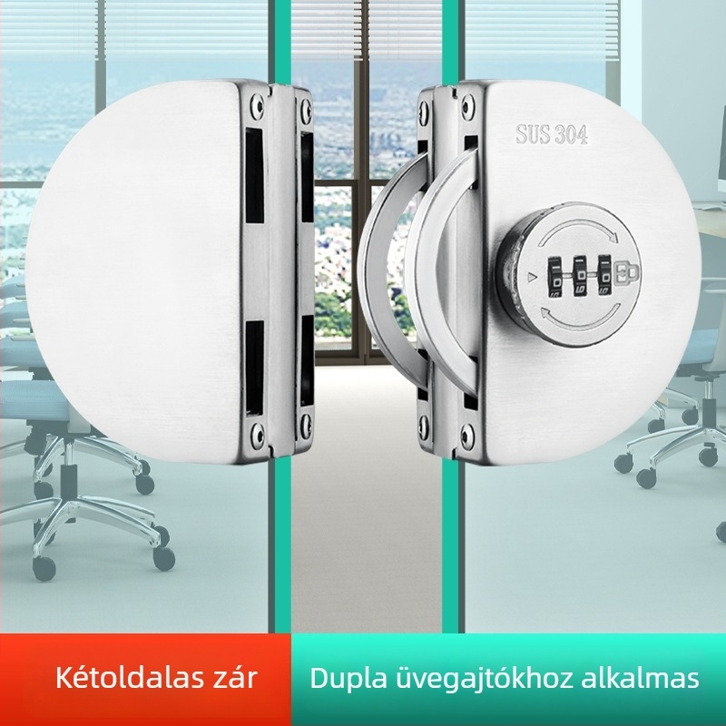 Fúrásmentes keret nélküli üvegajtó zár jelszóval, egy- vagy kétszárnyú és tolóajtókhoz