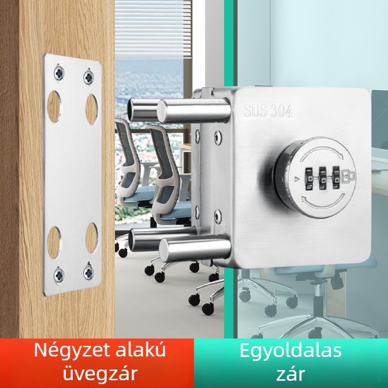 Fúrásmentes keret nélküli üvegajtó zár jelszóval, egy- vagy kétszárnyú és tolóajtókhoz