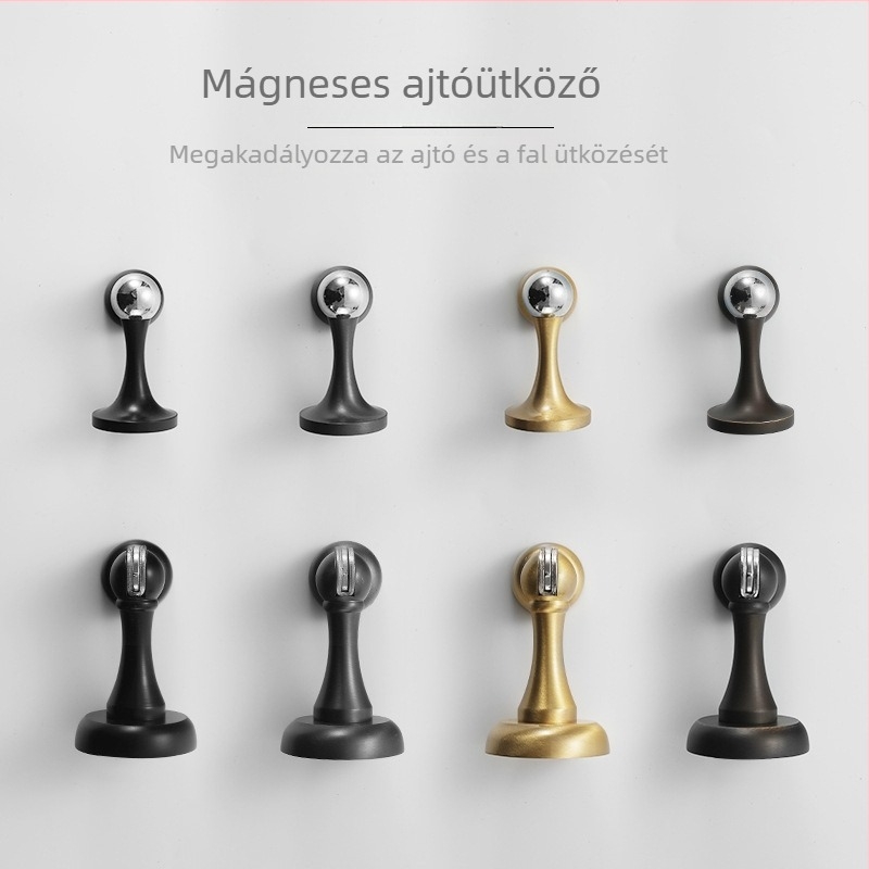 Réz mágneses ajtó stopper belső ajtókhoz, falra szerelés, ütközésvédő, természetes réz szín (bronz, szürke, fekete)