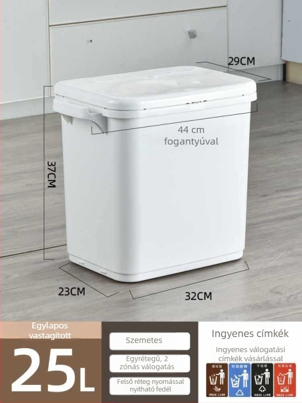 Háztartási szemetes száraz–nedves elkülönítéssel, fedél, nagy kapacitás, lábpedálos, kettős rekeszes