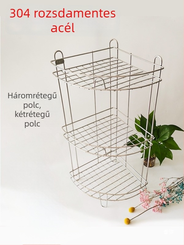 304 rozsdamentes acélból készült, vastag háromszög alakú falra szerelhető tároló fürdőszobába és konyhába, több rétegű, multifunkcionális
