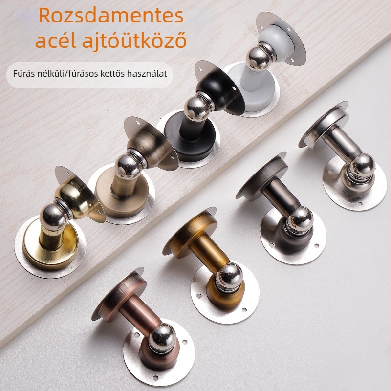 Mágneses ajtóstop, rövid, fekete, rozsdamentes acélból, fúrás nélkül, kettős használat fa- és fémajtókhoz, ütközésvédő