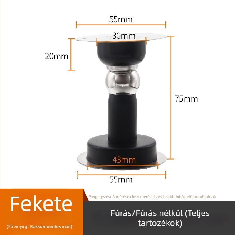 Mágneses ajtóstop, rövid, fekete, rozsdamentes acélból, fúrás nélkül, kettős használat fa- és fémajtókhoz, ütközésvédő