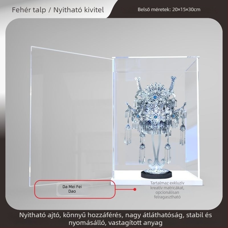 Akril kiállítódoboz porvédő fedéllel 3D-s fém modell összeszerelhető dísz számára, átlátszó bemutató doboz