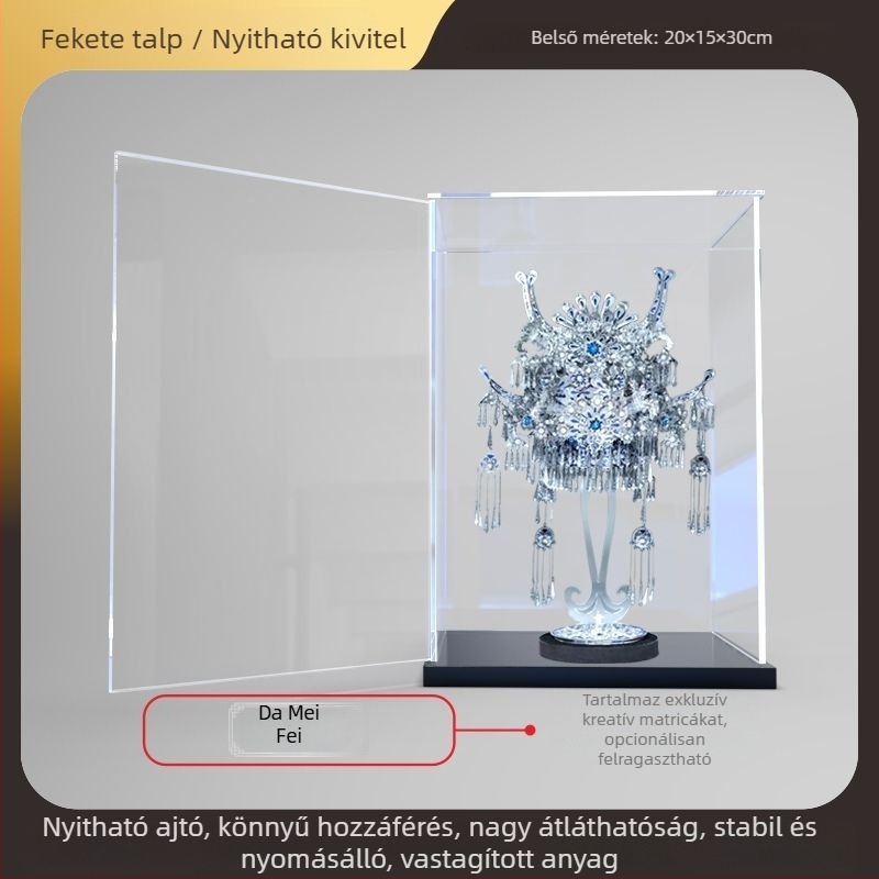 Akril kiállítódoboz porvédő fedéllel 3D-s fém modell összeszerelhető dísz számára, átlátszó bemutató doboz