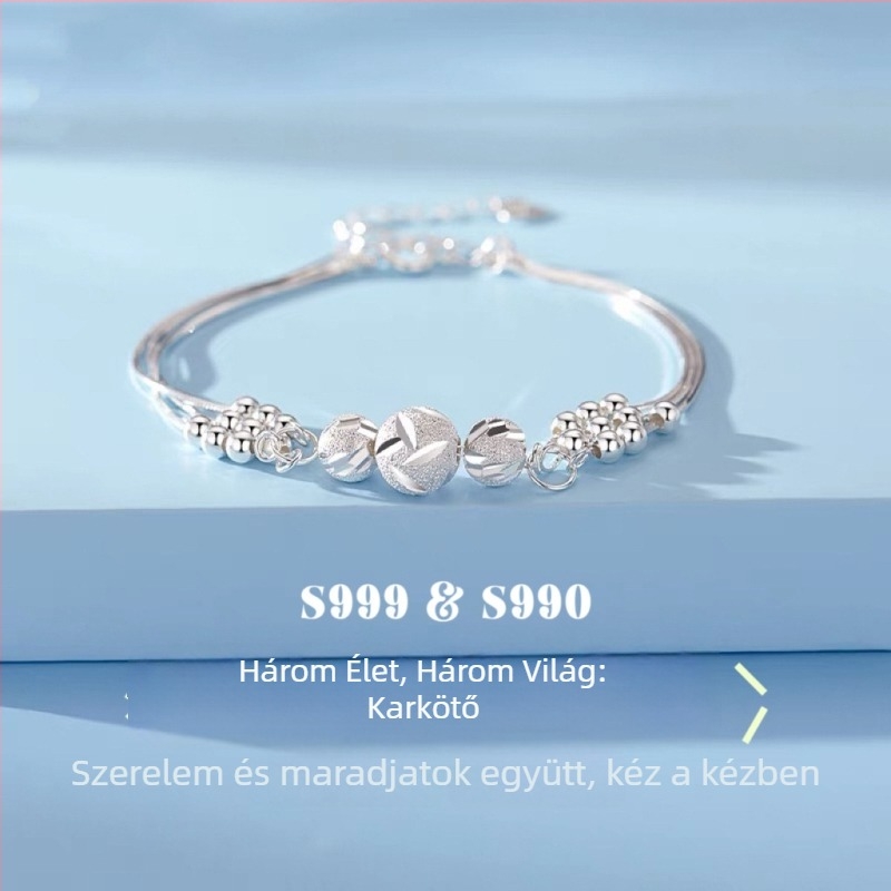 999 tiszta ezüst karkötő három élet három világ gyöngyökkel