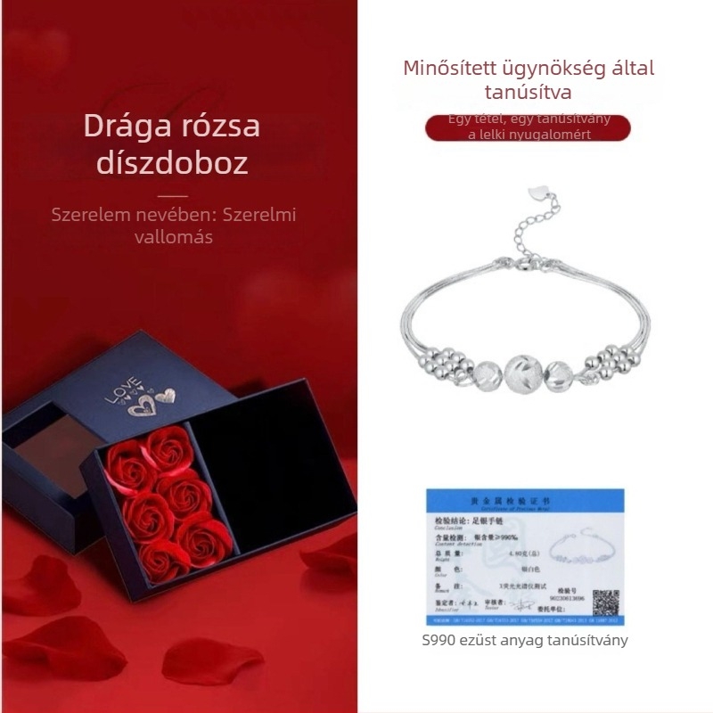 999 tiszta ezüst karkötő három élet három világ gyöngyökkel