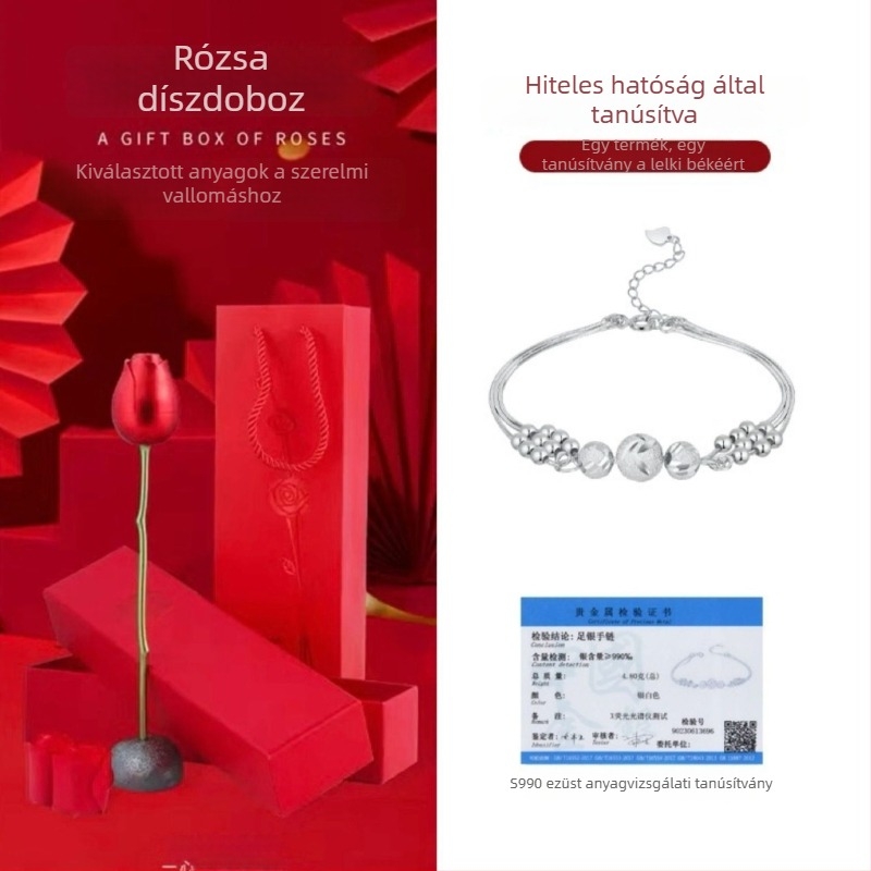 999 tiszta ezüst karkötő három élet három világ gyöngyökkel