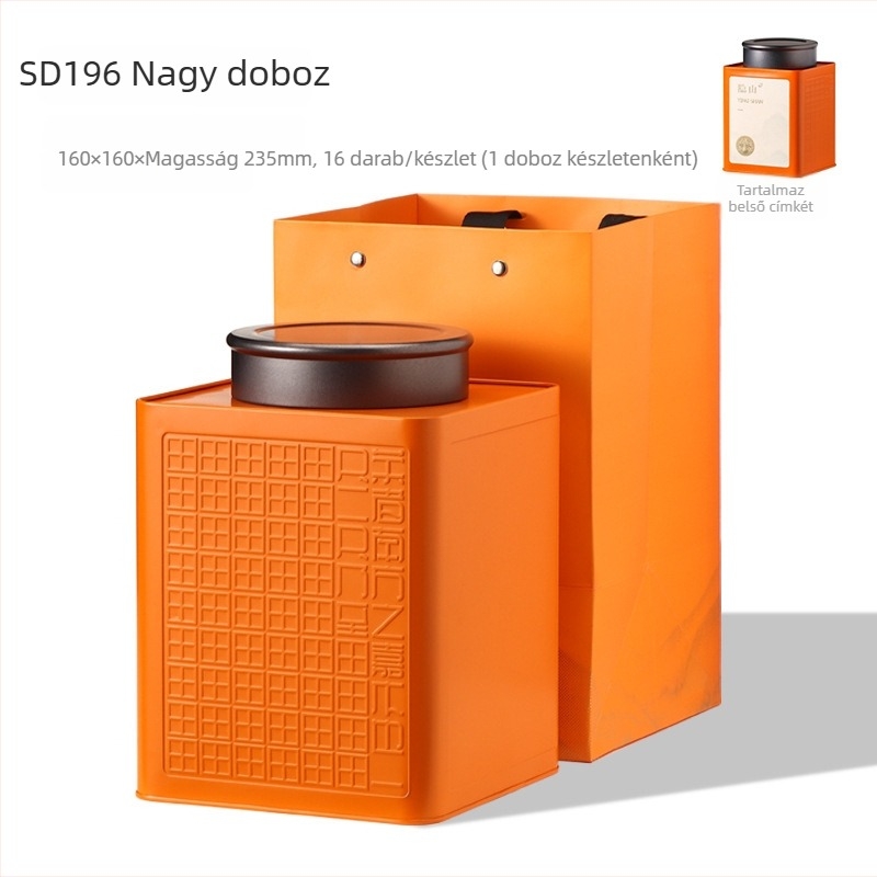 Nagy nedvességálló, zárható teásdoboz, négyszögletes ón-doboz zöld tea és fekete tea számára, üres