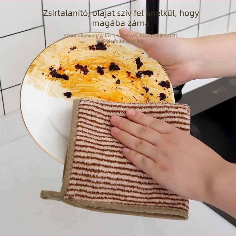 Konyhai mikroszálas tisztítókendő, vastagabb, nagyon nedvszívó, szálmentes, csíkos, edények törlésére.
