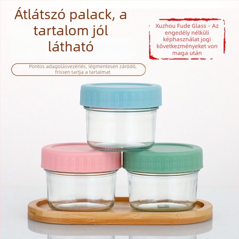 Mini 100 ml üveg élelmiszer-tároláshoz, zárt kupakkal, gyermekek számára, lekvár és méz