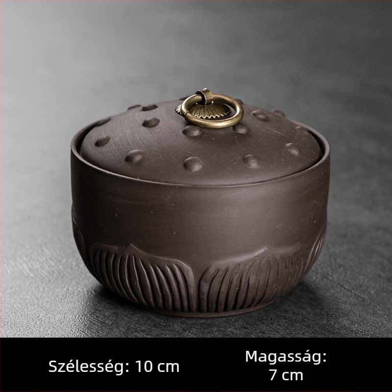 Kínai stílusú vintage kerámia teás tartó, zárható tároló zöld és fekete tea számára