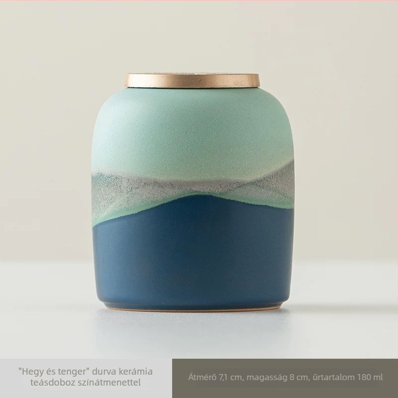 Kerámia mini teásdoboz gradient színnel, Pu'er, vörös, zöld és fehér tea levelekhez, Longjing — lezárt teásdoboz logóval