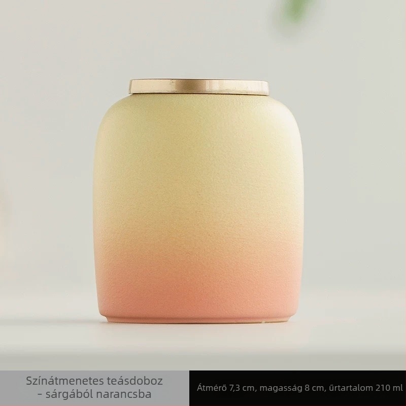 Kerámia mini teásdoboz gradient színnel, Pu'er, vörös, zöld és fehér tea levelekhez, Longjing — lezárt teásdoboz logóval