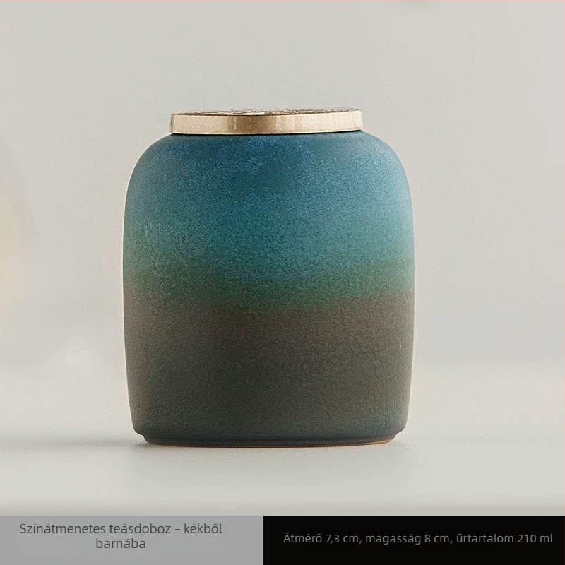 Kerámia mini teásdoboz gradient színnel, Pu'er, vörös, zöld és fehér tea levelekhez, Longjing — lezárt teásdoboz logóval
