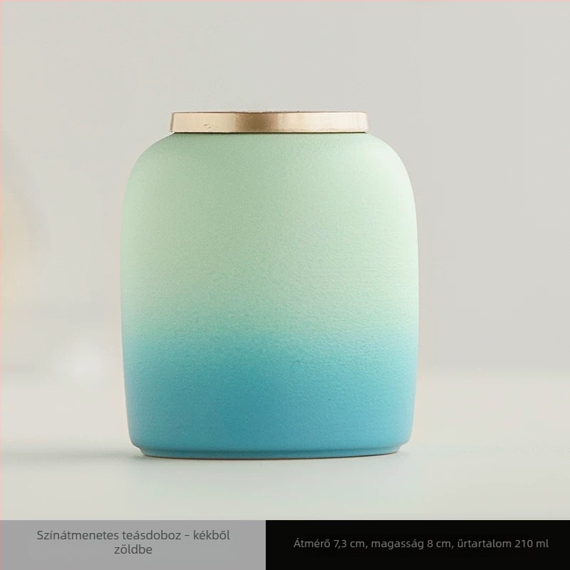 Kerámia mini teásdoboz gradient színnel, Pu'er, vörös, zöld és fehér tea levelekhez, Longjing — lezárt teásdoboz logóval